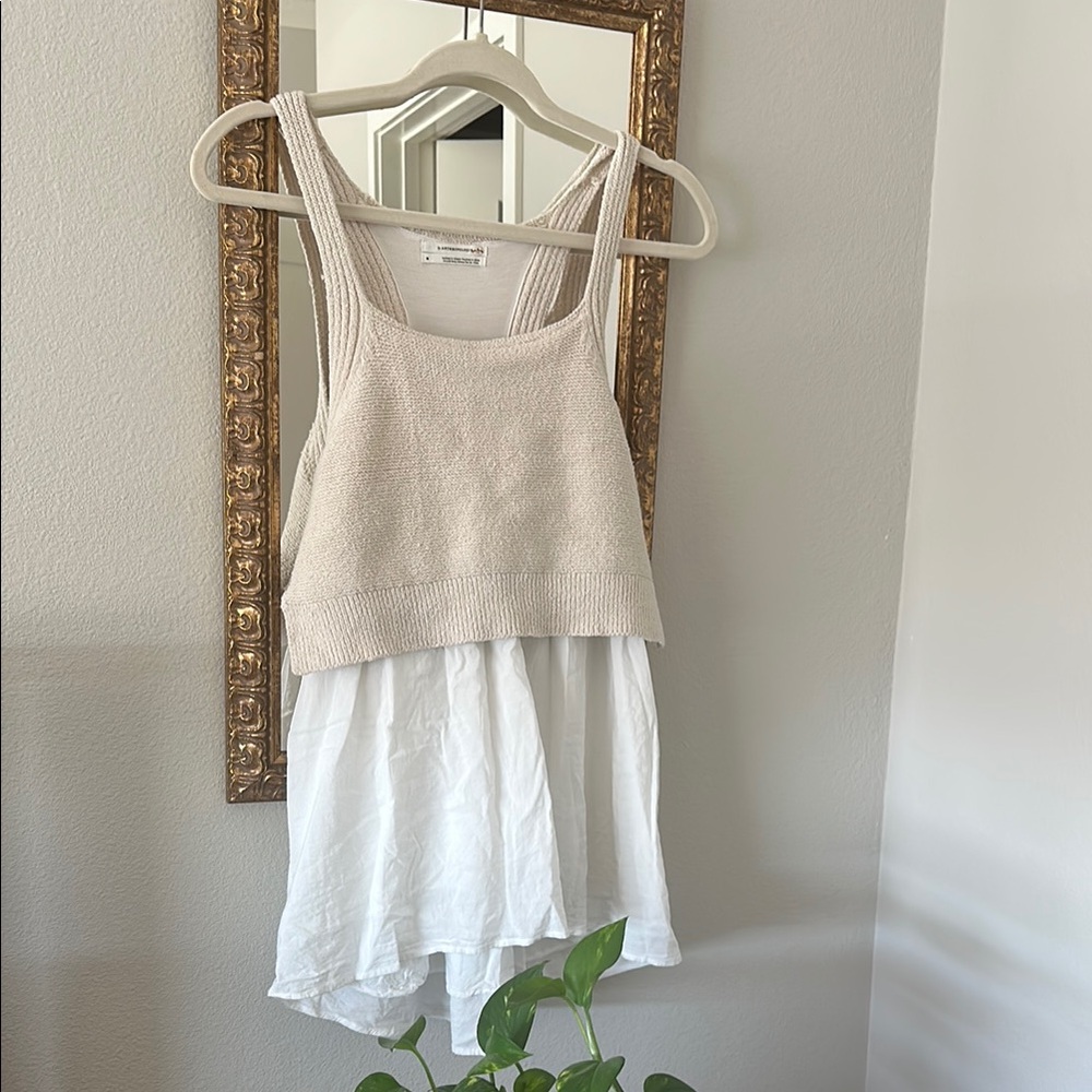 Anthropologie Tan and White Tiered Crop Tank Top